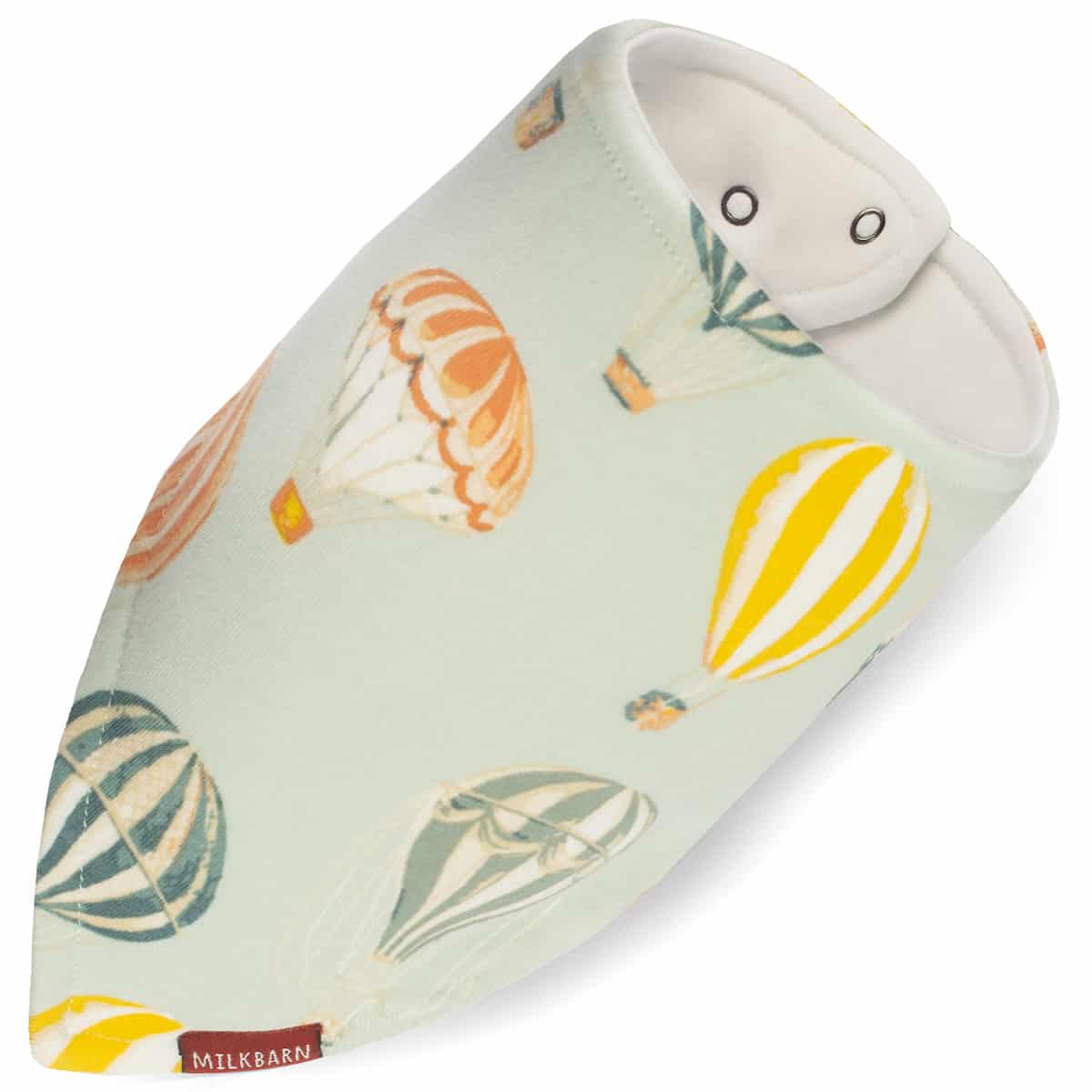 vintage balloons baby bib with hot air balloon pattern.