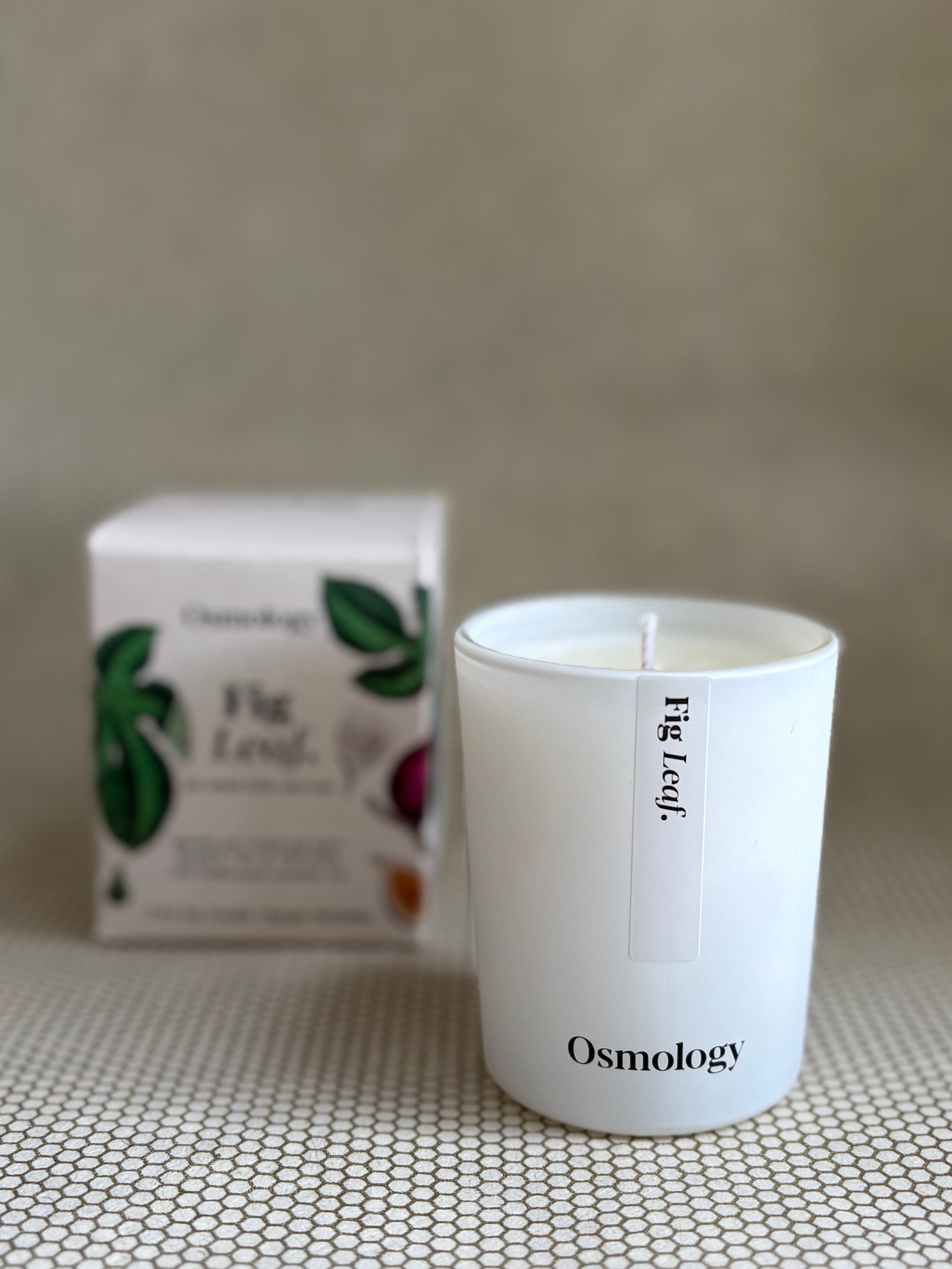 osmology fig leaf votive cande. 
100% Plant-Based Wax, Vegan, Cruelty-free Paraben-free Sulphate-free Phthalate-free Silicone-free.
2.8 oz