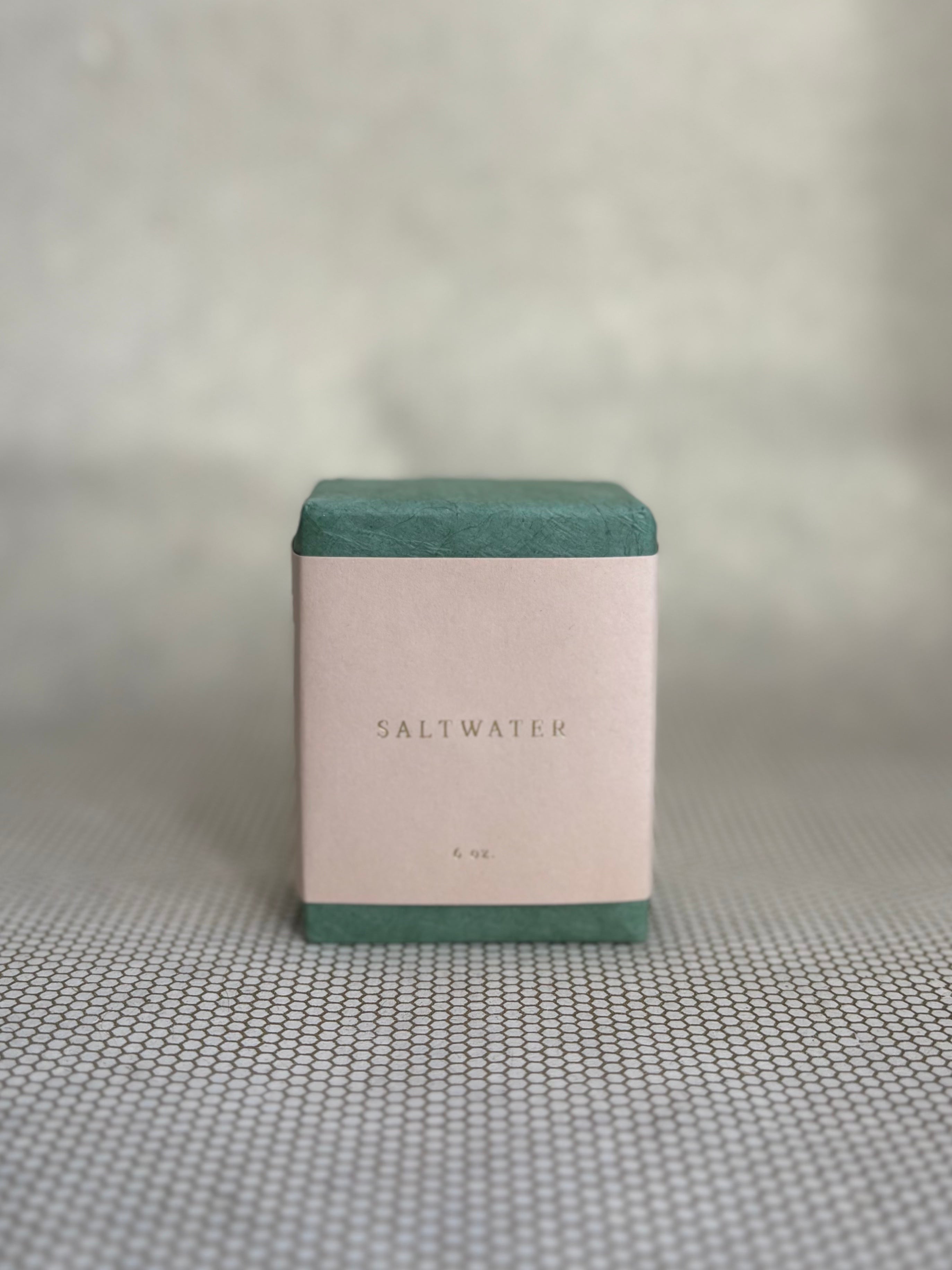 6oz bar soap in delicate blue green and off-white paper wrapping. Saipua bar soap. 