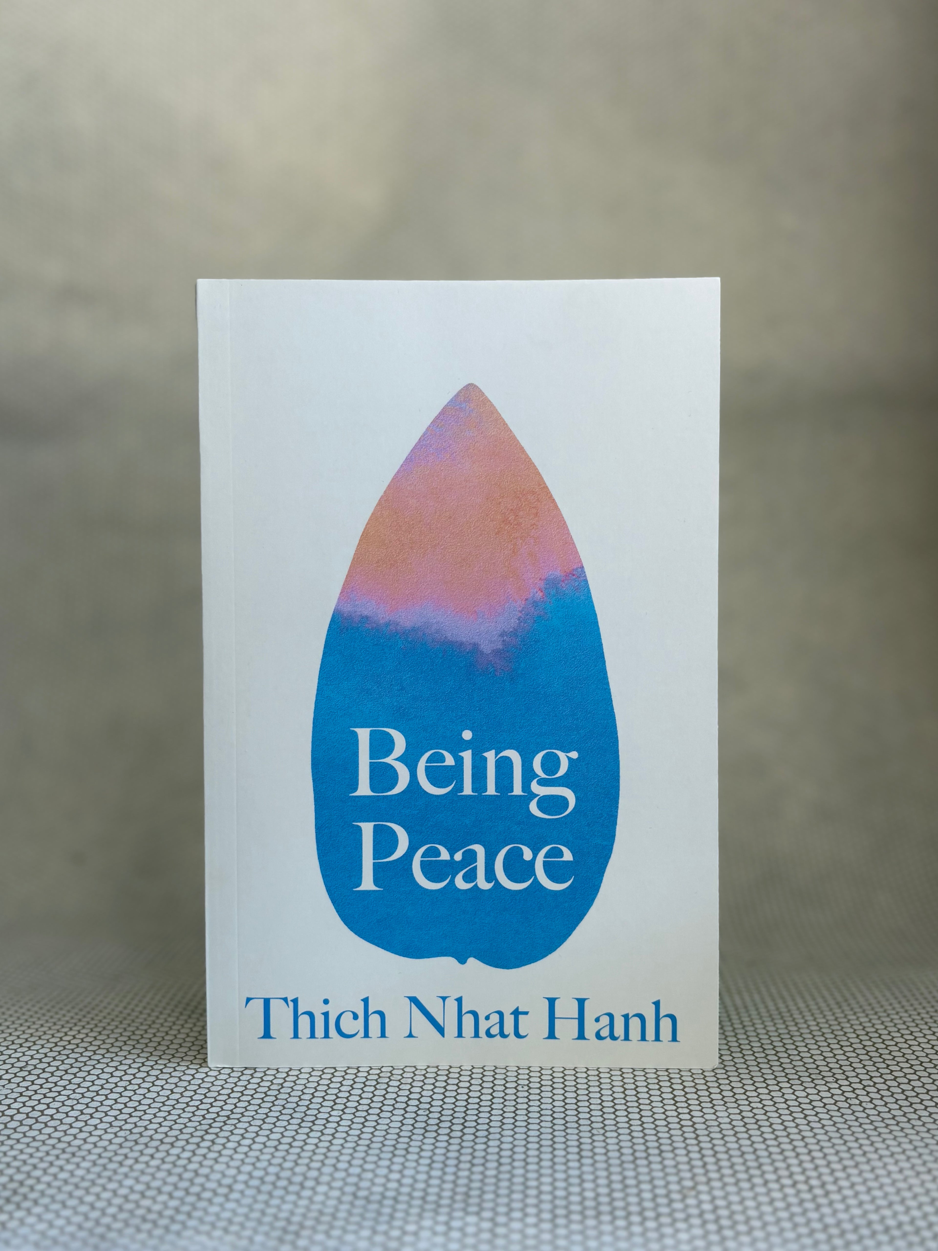 Book titled 'Being Peace' by Thich Nhat Hanh with a colorful abstract design on a gray background