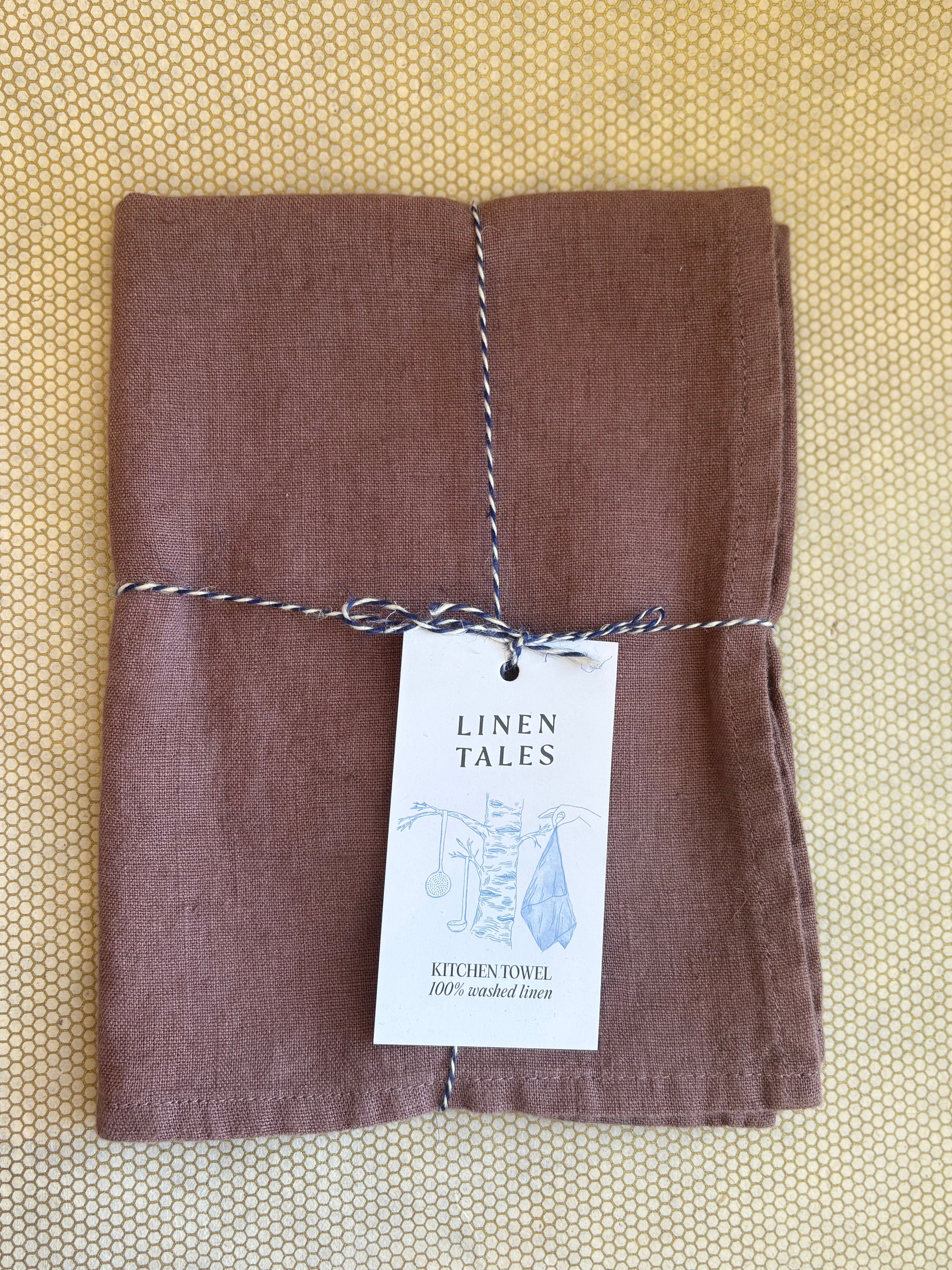 stacked kitchen towels in dusty rose solid color. Linen Tales 100% linen 18''x26''