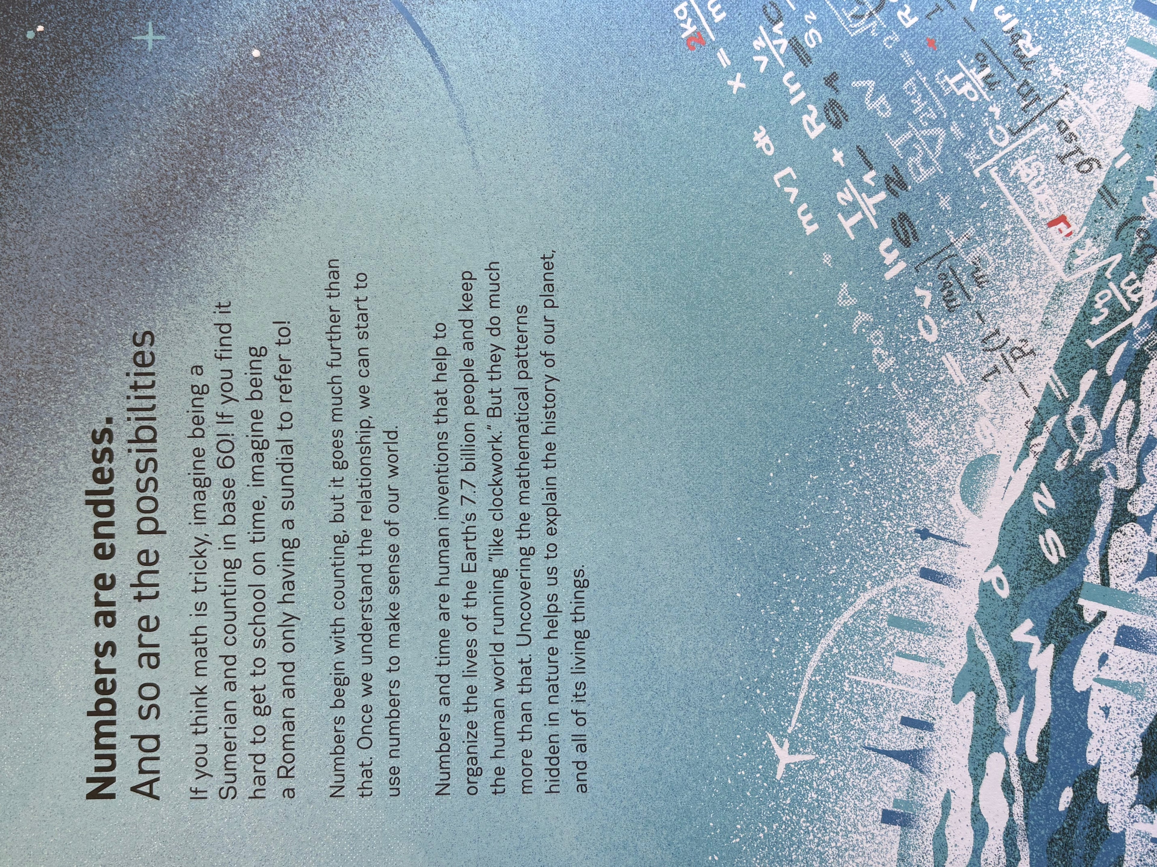 Text on a blue background with mathematical equations and symbols