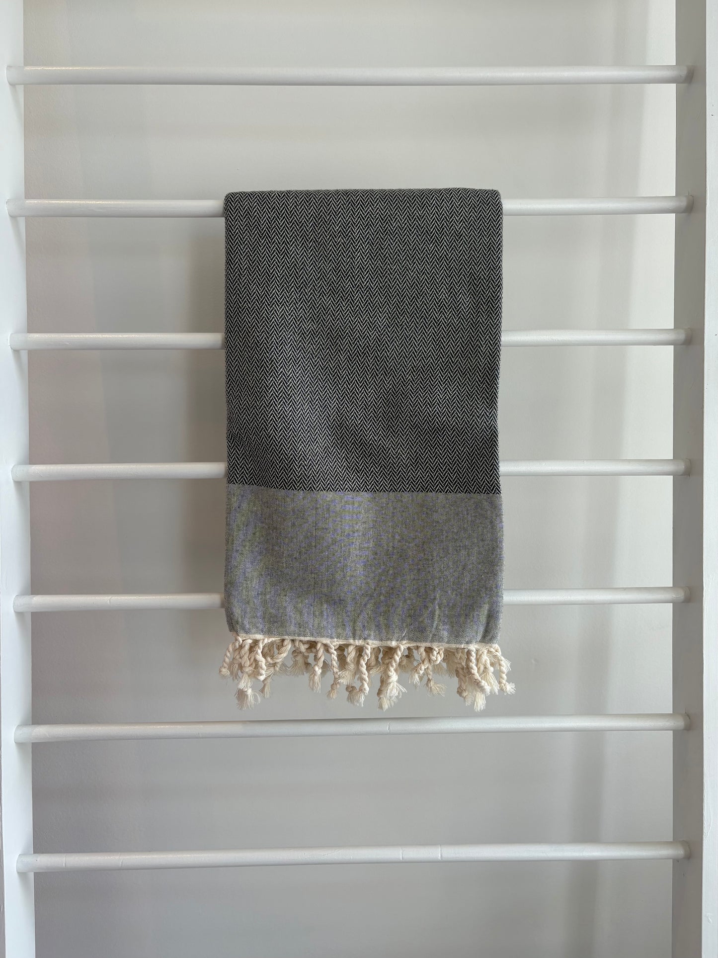  black textured towel herringbone weave. 