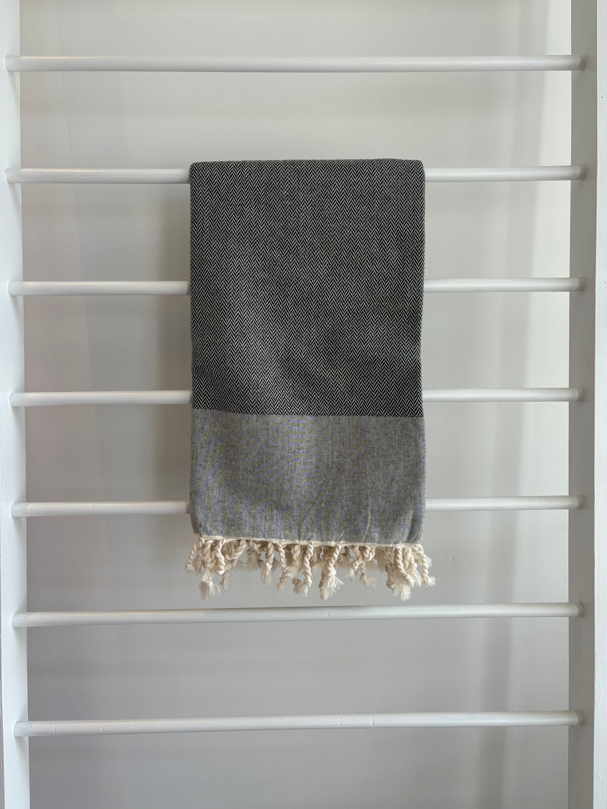  black textured towel herringbone weave. 