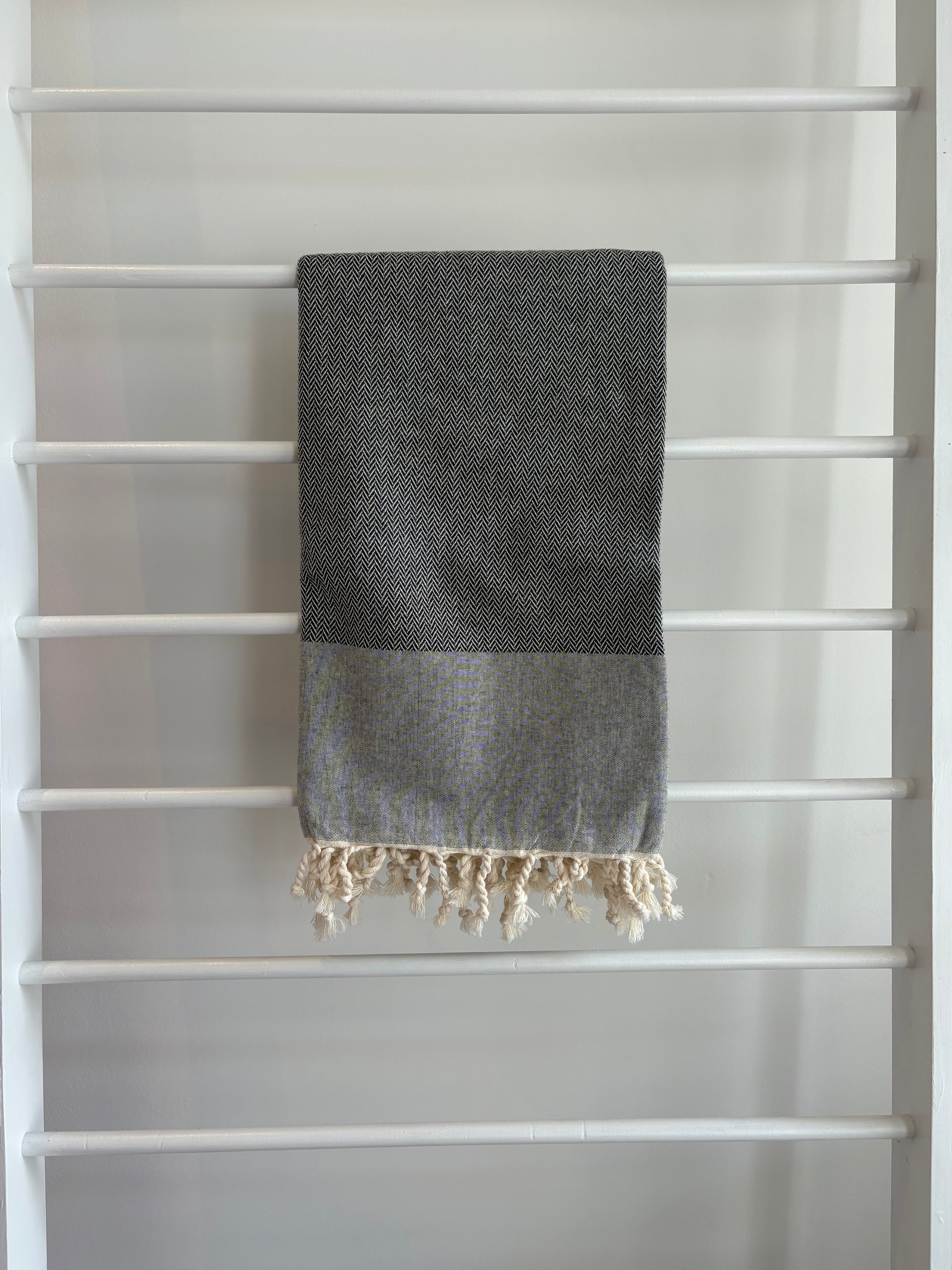  black textured towel herringbone weave. 