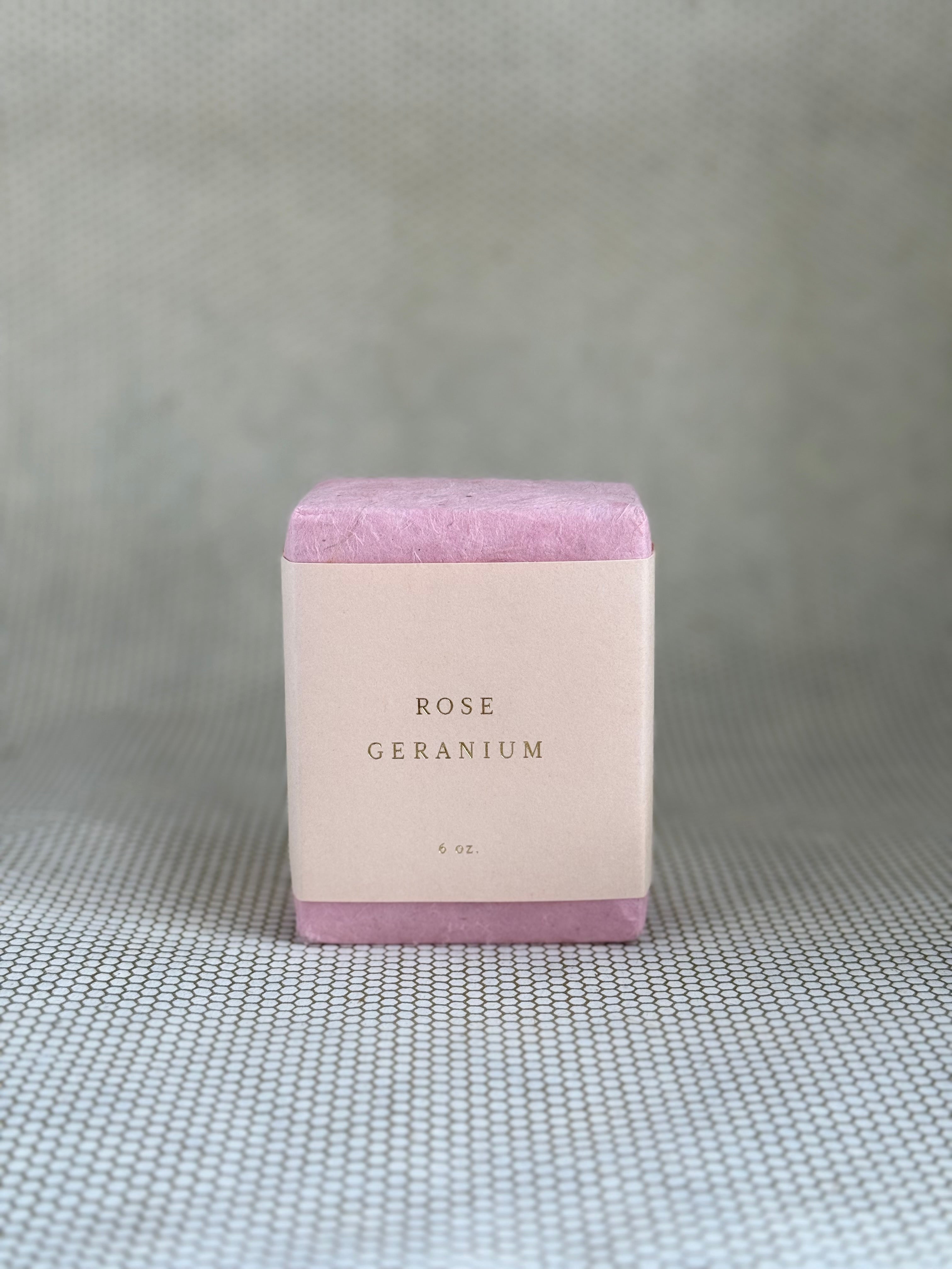 6oz bar soap in delicate pink and off-white paper wrapping. Saipua bar soap. 