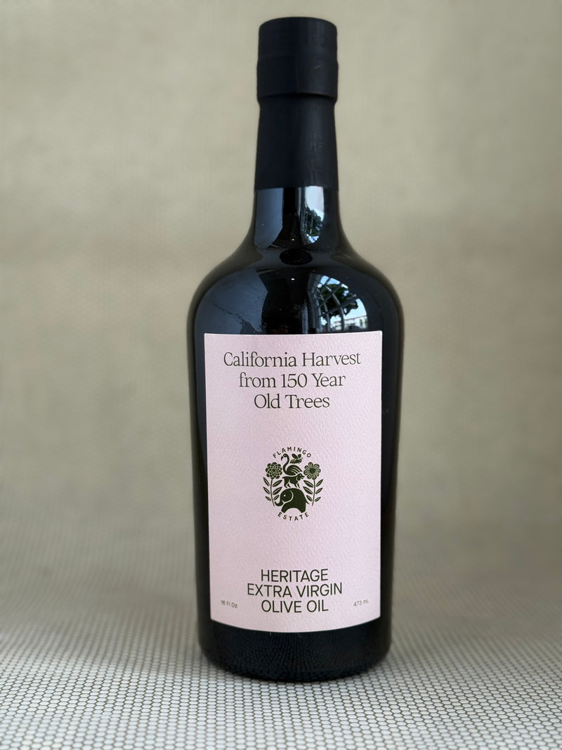 flamingo estate olive oil, organic extra virgin. glass bottle 16fl oz