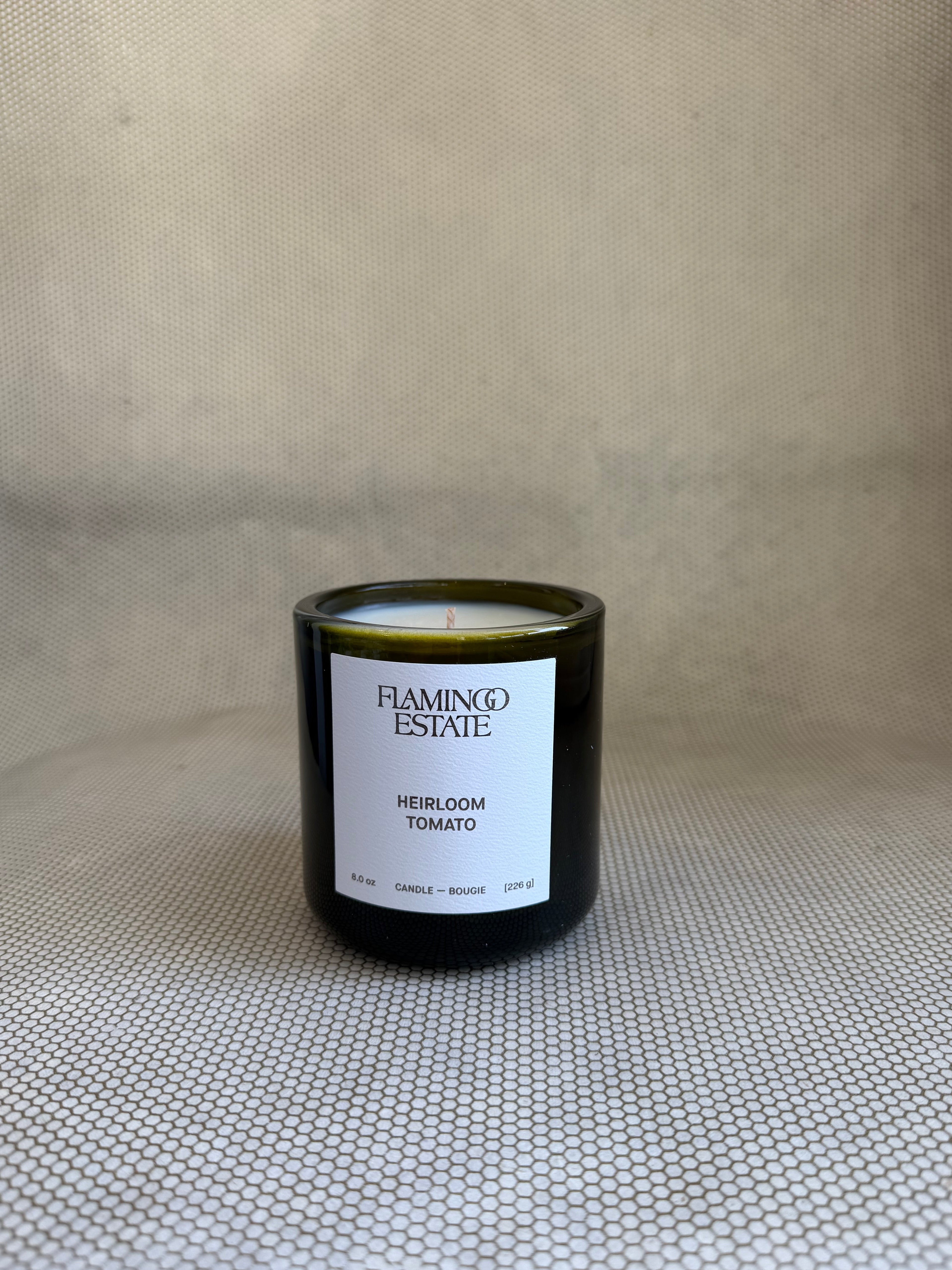 flamingo estate candle heirloom tomato Vegetable Wax Cotton Wick Recyclable Glass