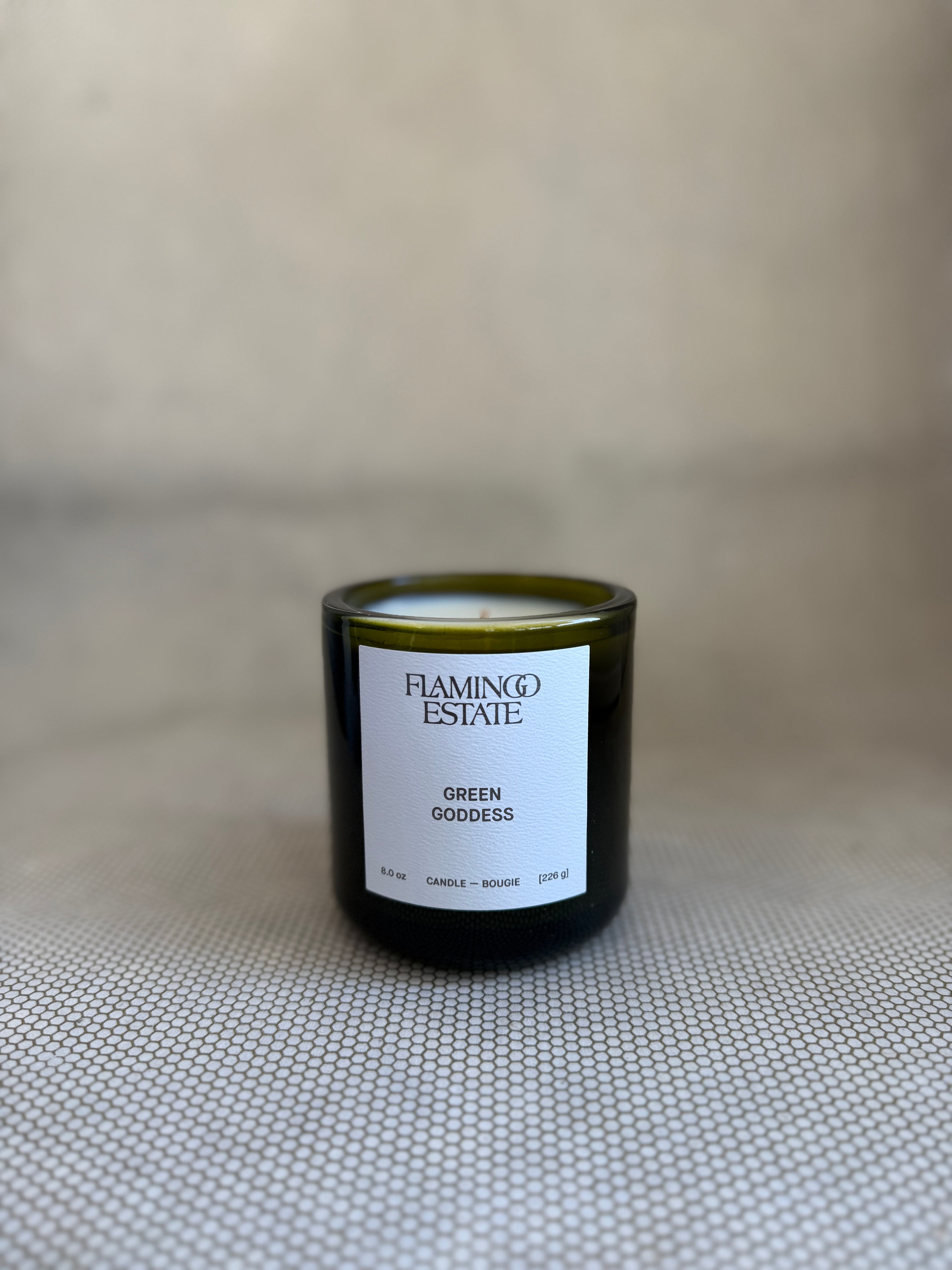 flamingo estate candle green goddess Vegetable Wax Cotton Wick Recyclable Glass