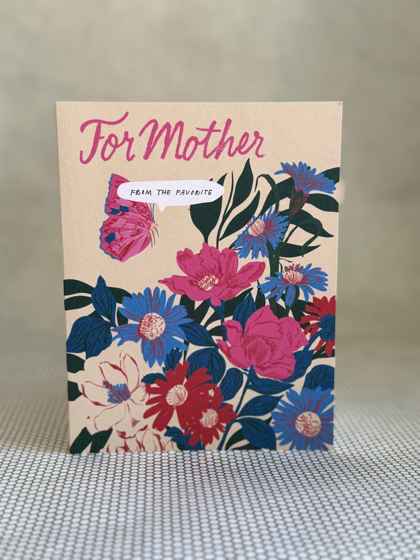 Floral card for Mother's Day with colorful flowers on a beige background
