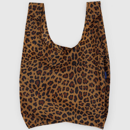 Leopard print reusable bag on a white background